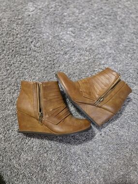 2 Lips Too Tan Wedge Ankle Boots with Fringe and Side Zipper